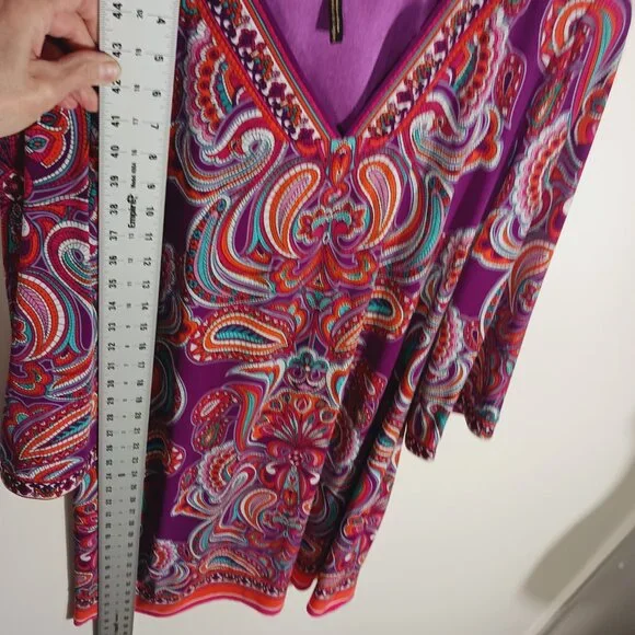 Laundry by Shelli Segal Paisley Print V-Neck Shift Dress Size Large Mod, Vibrant - Picture 13 of 16
